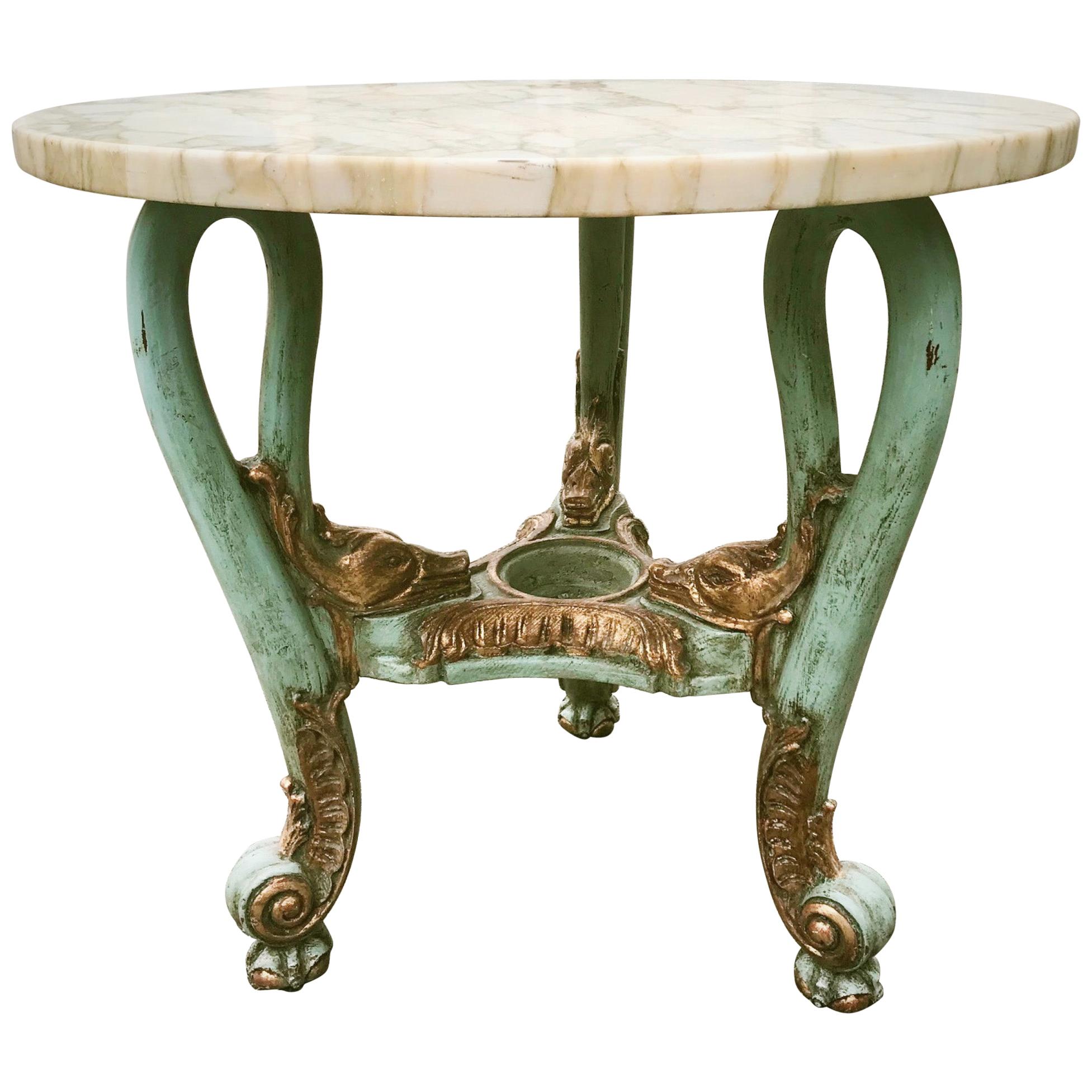 Early 20th Century Venetian Occasional Table Carved, Polychrome with Marble Top