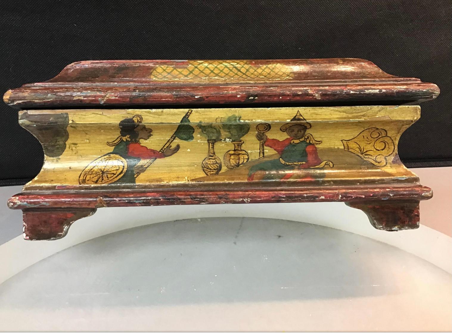 Italian Early 20th Century Venetian Painted Valuables Box For Sale