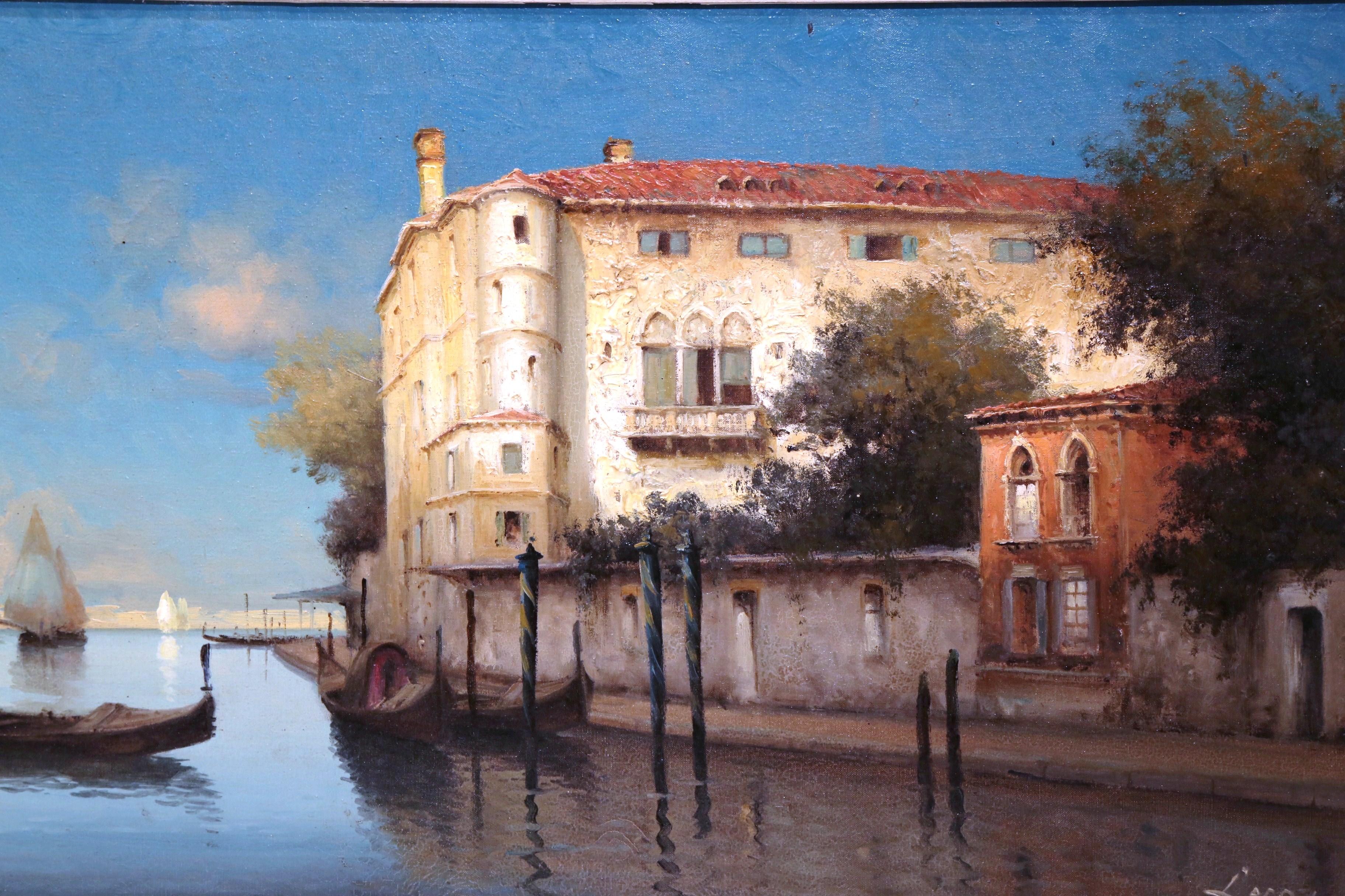 French Early 20th Century Venice Oil Painting in Carved Frame Signed Alphonse Lecoz