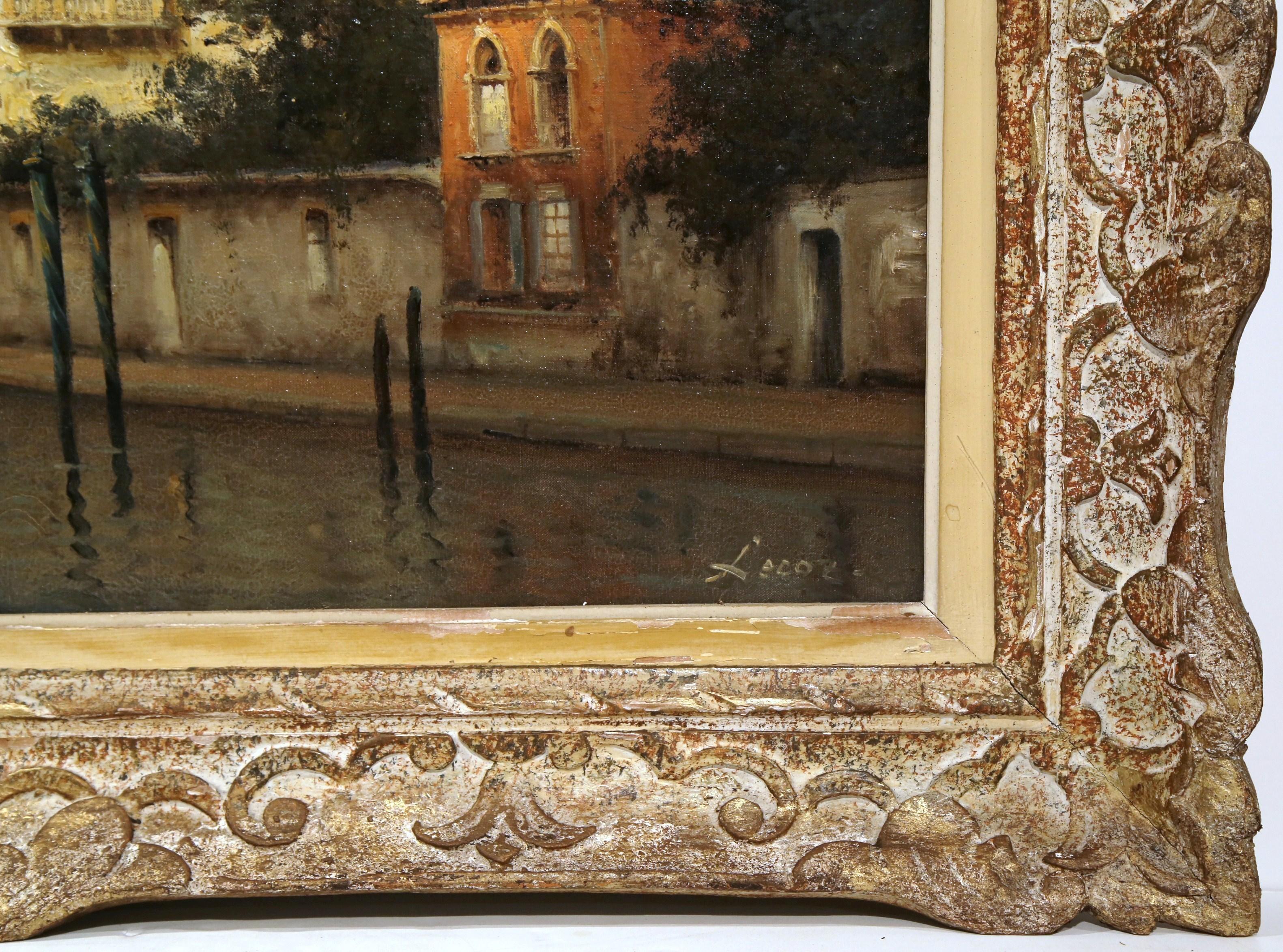 Canvas Early 20th Century Venice Oil Painting in Carved Frame Signed Alphonse Lecoz