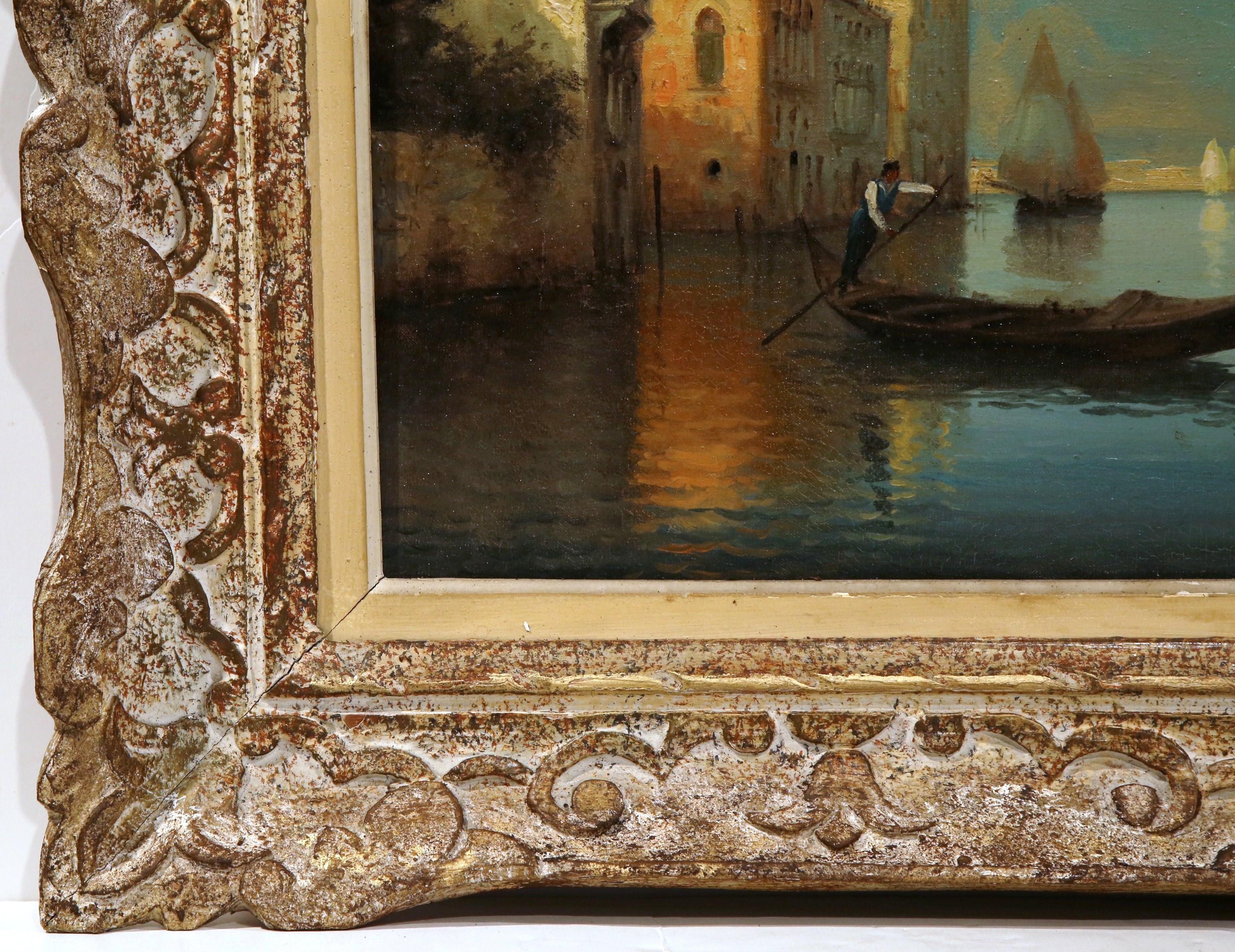 Early 20th Century Venice Oil Painting in Carved Frame Signed Alphonse Lecoz 2