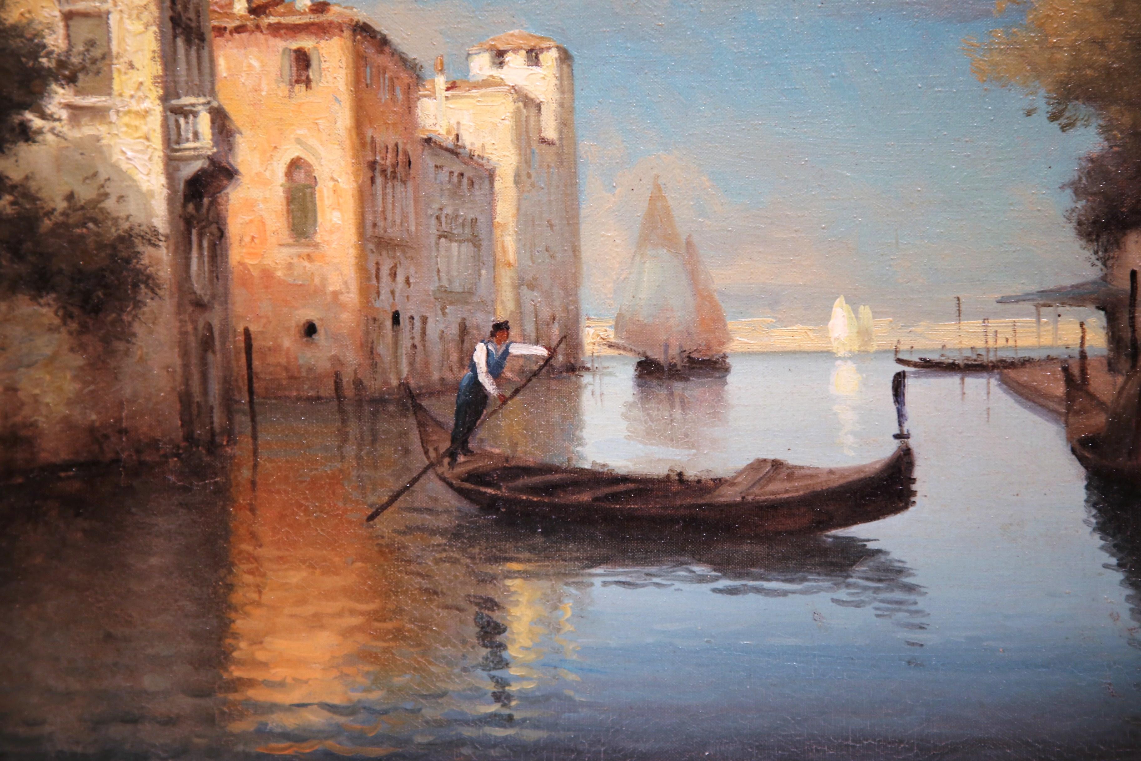 Early 20th Century Venice Oil Painting in Carved Frame Signed Alphonse Lecoz 3