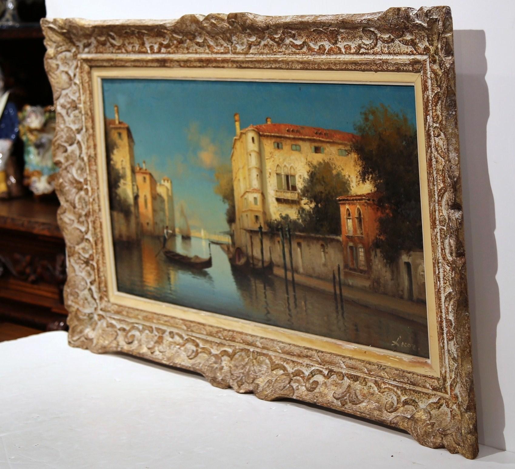 Early 20th Century Venice Oil Painting in Carved Frame Signed Alphonse Lecoz 4