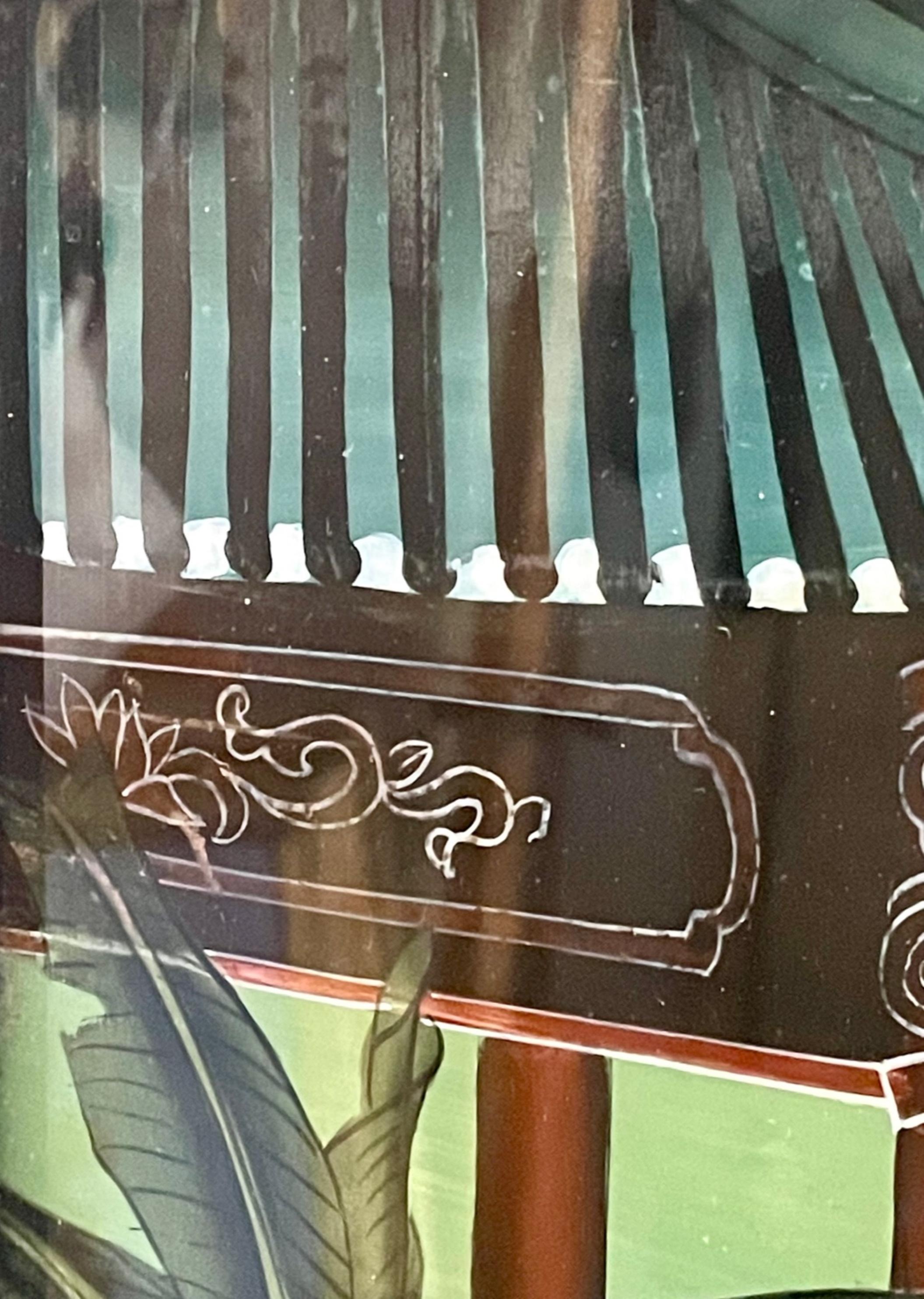 Hand-Painted Early 20th Century Verre Eglomise Chinese Export Reverse Glass Painting