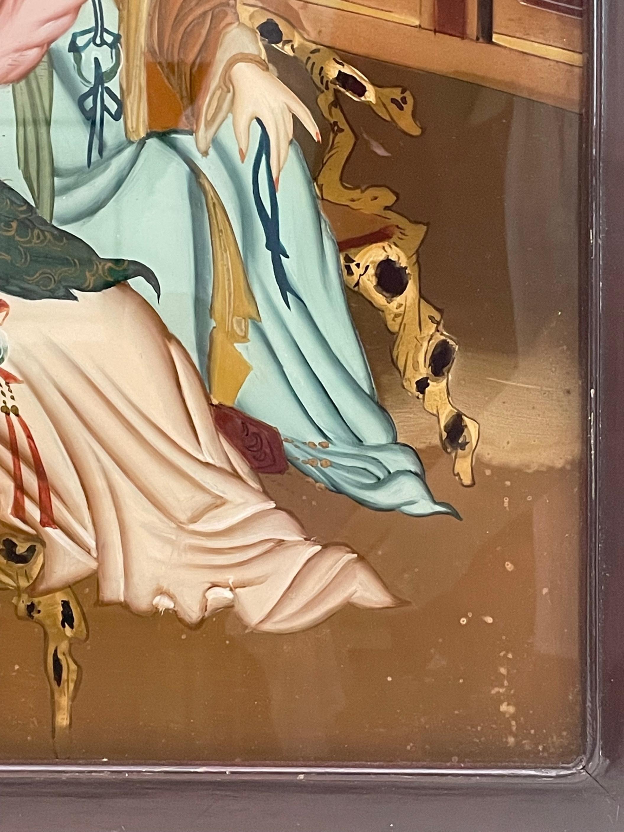 Early 20th Century Verre Eglomise Chinese Export Reverse Glass Painting In Good Condition In Vero Beach, FL