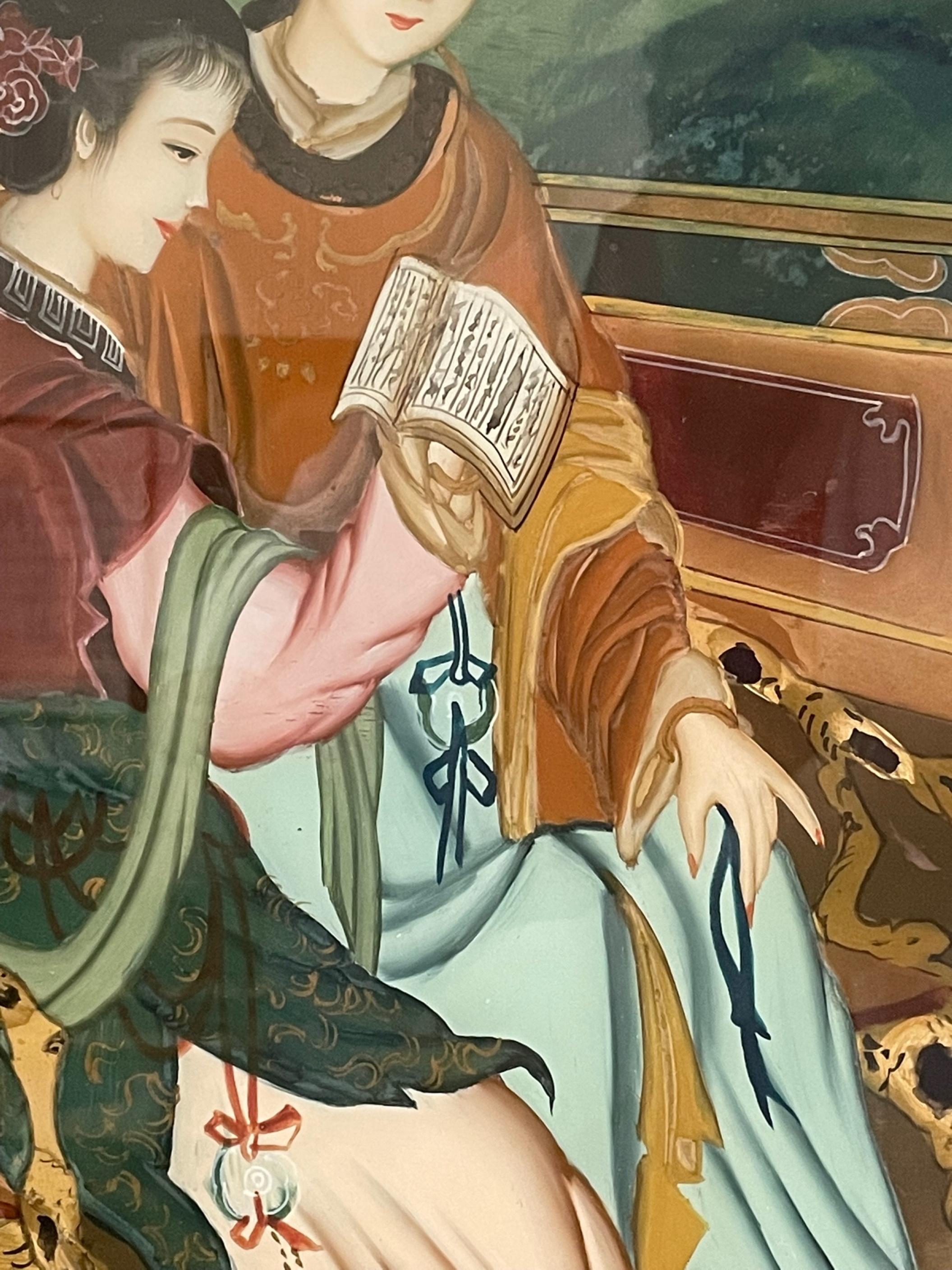 Early 20th Century Verre Eglomise Chinese Export Reverse Glass Painting 1