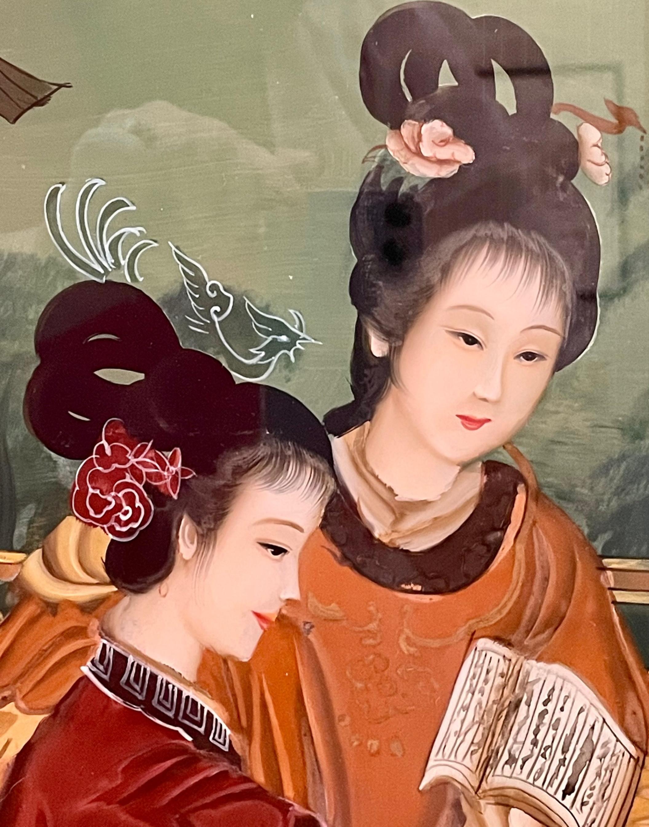 Early 20th Century Verre Eglomise Chinese Export Reverse Glass Painting 2