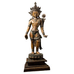 Antique Early 20th Century Very High Quality Old Bronze Nepali Lokeshwor Statue