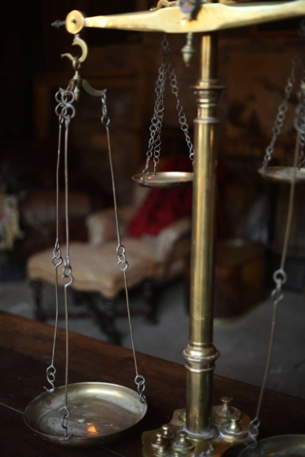 Early 20th Century Very Large Brass Butchers Scales For Sale 1