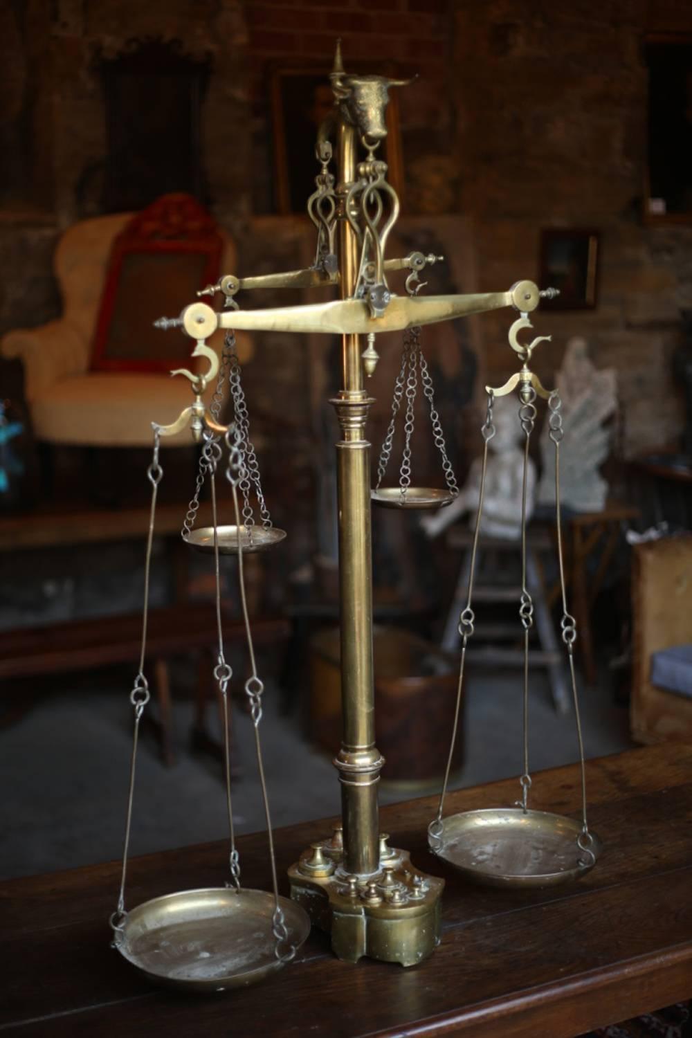 Early 20th Century Very Large Brass Butchers Scales For Sale 4
