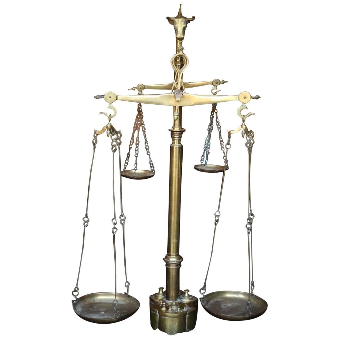 Early 20th Century Very Large Brass Butchers Scales For Sale