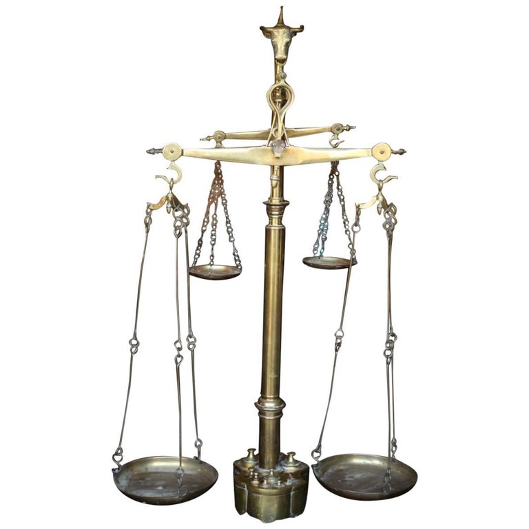 Early 20th Century Very Large Brass Butchers Scales For Sale at 1stDibs