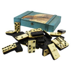 Early 20th Century Victorian Domino set Ebony & Bone with Brass studs England