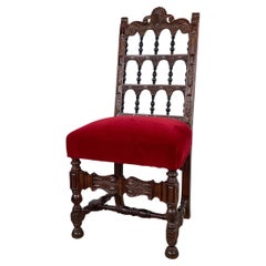 Chaise d'appoint victorienne en noyer du début du 20e siècle avec tapisserie en velours rouge