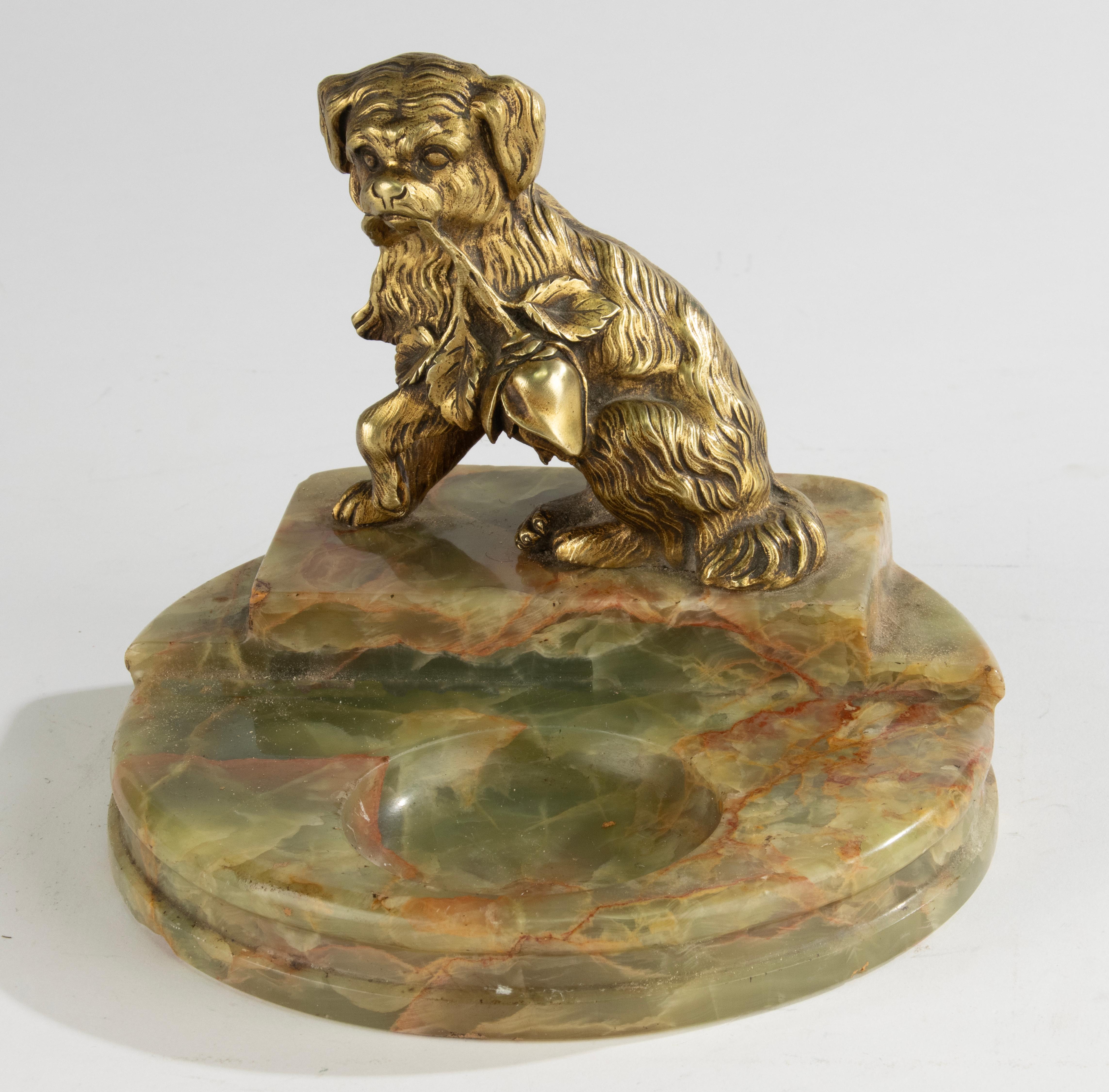 Figurina di cane in ottone e onice dei primi anni del XX secolo in vendita 6