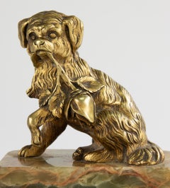 Early 20th Century Vide-Poche - Onyx - Brass Dog Figurine
