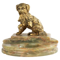 Early 20th Century Vide-Poche - Onyx - Brass Dog Figurine