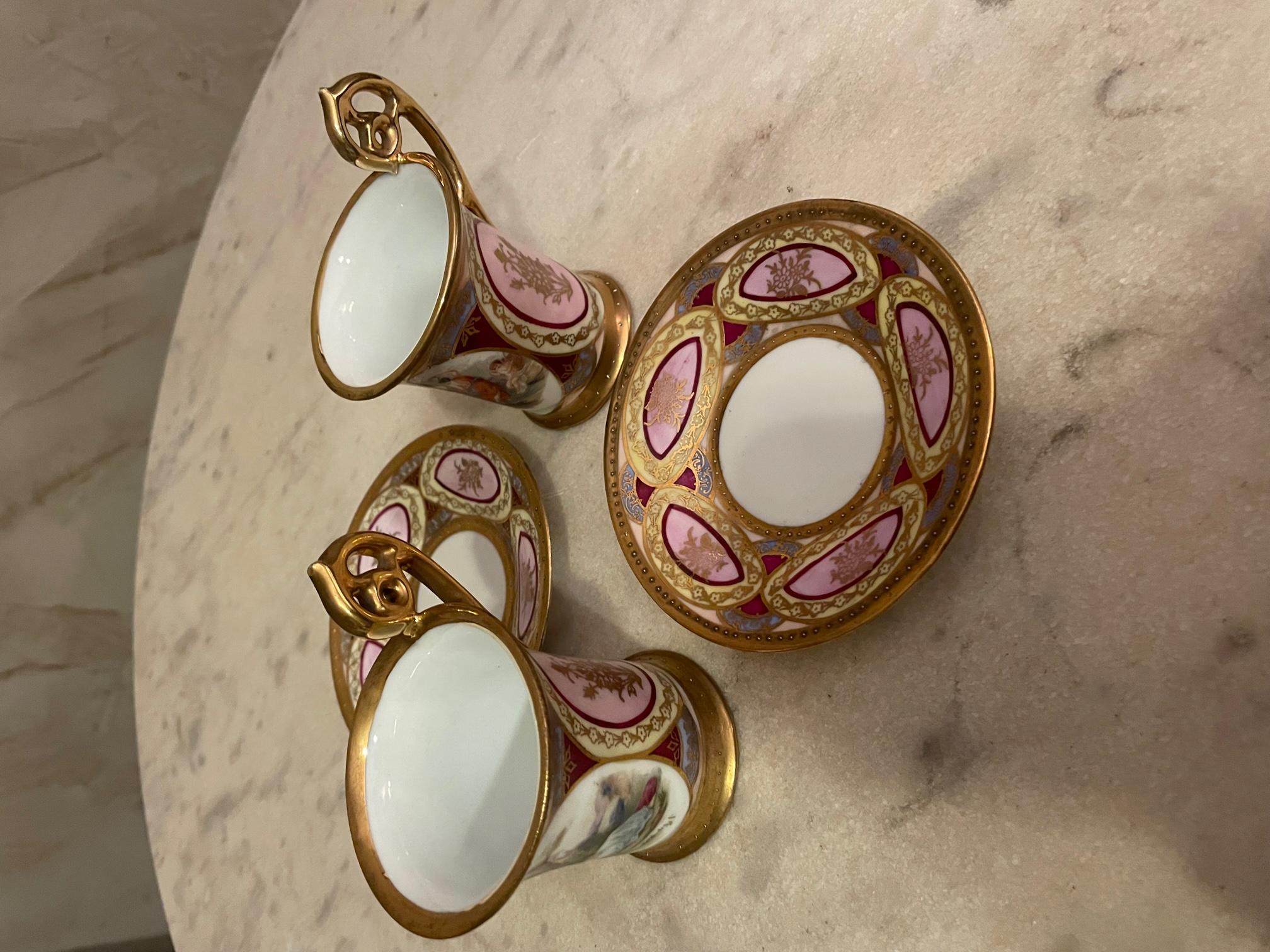 Early 20th Century Vienna Porcelain Set of Tea Cups, 1900s For Sale 4