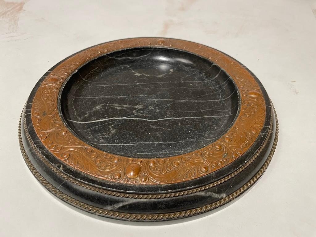 Austrian Early 20th Century Vienna Secessionist Marble, Copper and Brass Platter For Sale