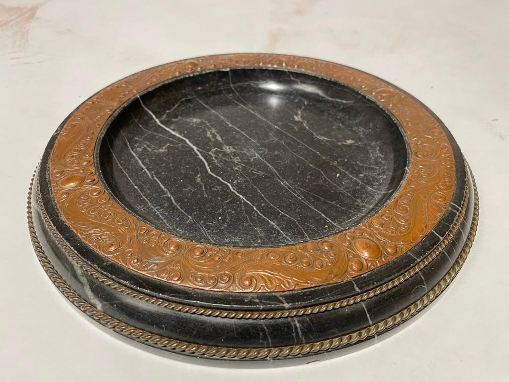 Carved Early 20th Century Vienna Secessionist Marble, Copper and Brass Platter For Sale