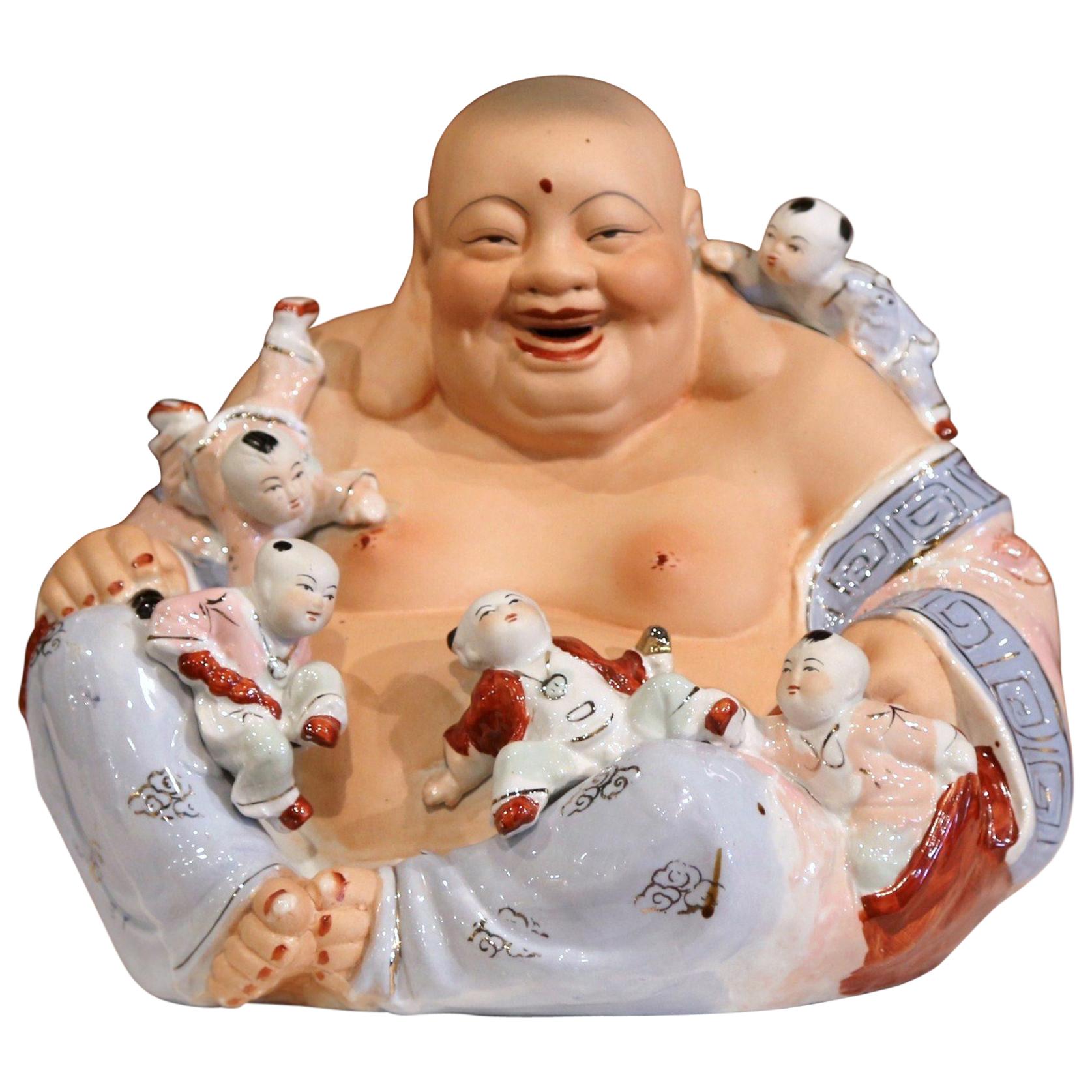 Early 20th Century Vietnamese Hand-Painted Porcelain "Happy Buddha" Sculpture