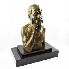 Early 20th Century Vietnamese Na Duc Thuc Bronze Bust Sculpture Asian Old Man