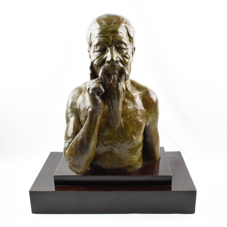 Early 20th Century Vietnamese Na Duc Thuc Bronze Bust Sculpture Asian