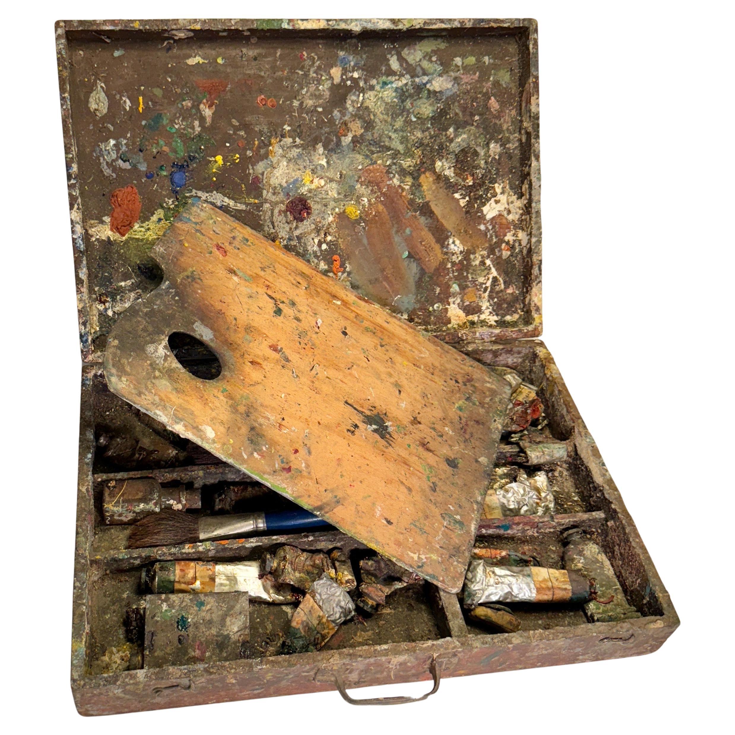 Folk Art Early 20th Century Vintage Artists Paint Box and Pallet, Denmark For Sale