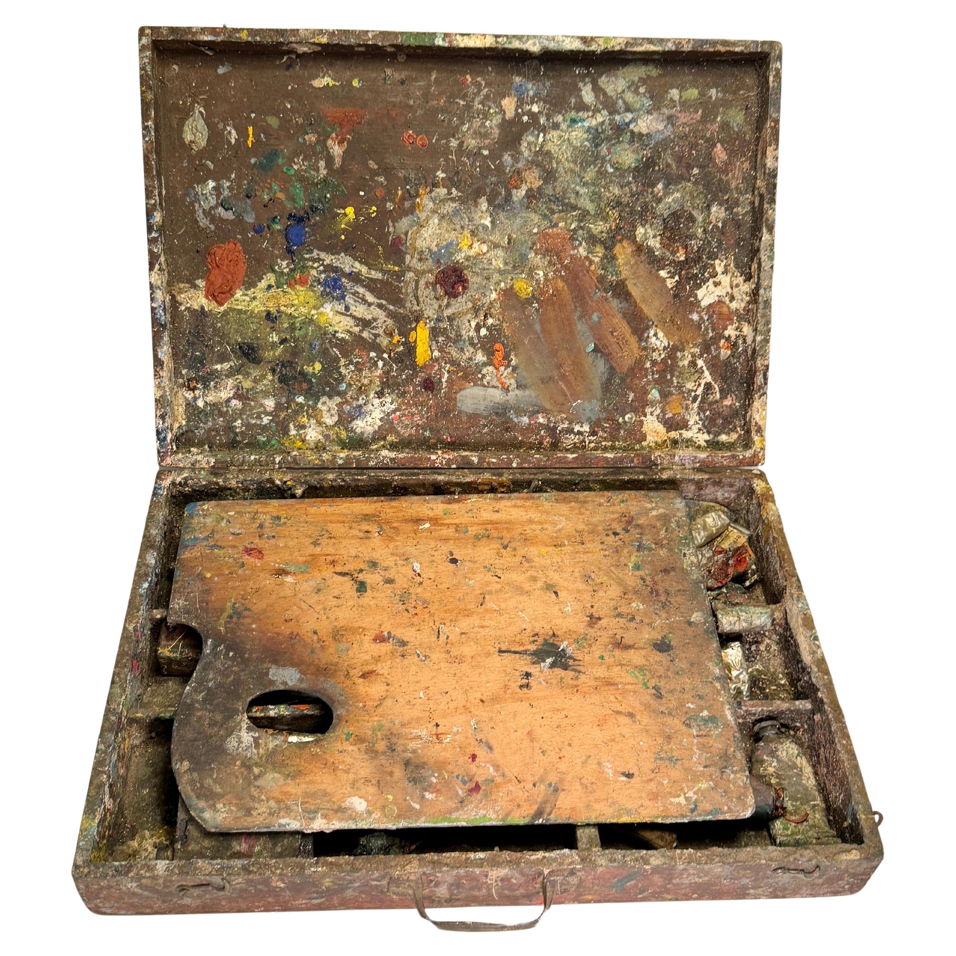 Danish Early 20th Century Vintage Artists Paint Box and Pallet, Denmark For Sale