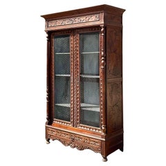 Early 20th Century Vintage Boho Carved Display Cabinet