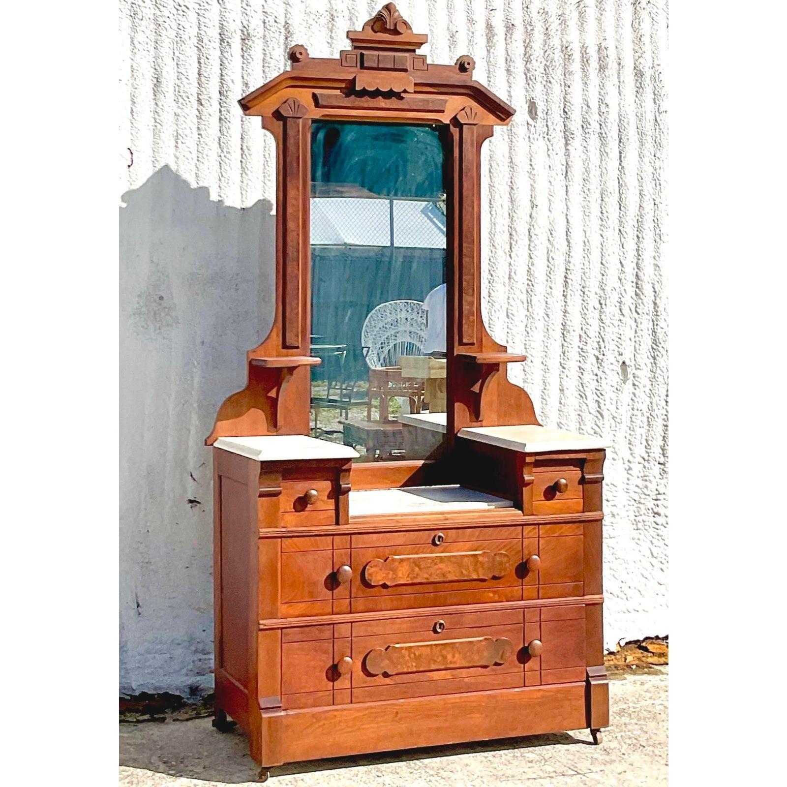 Early 20th Century Vintage Boho Eastlake Dresser In Good Condition For Sale In west palm beach, FL