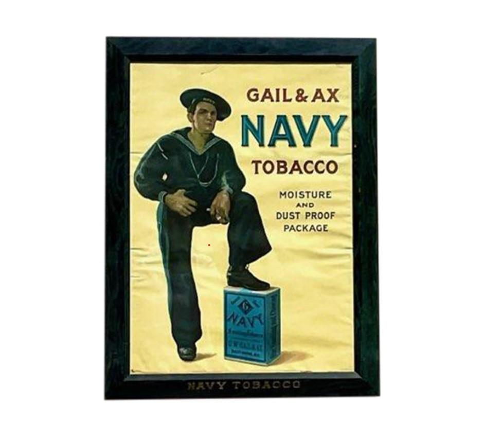 Early 20th Century Vintage Boho Navy Tobacco Advertisement Poster In Good Condition For Sale In west palm beach, FL