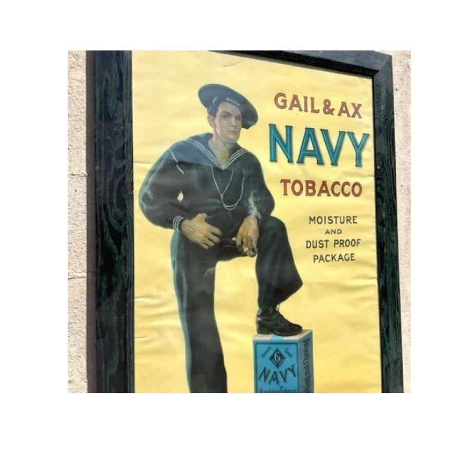 Papercord Early 20th Century Vintage Boho Navy Tobacco Advertisement Poster For Sale
