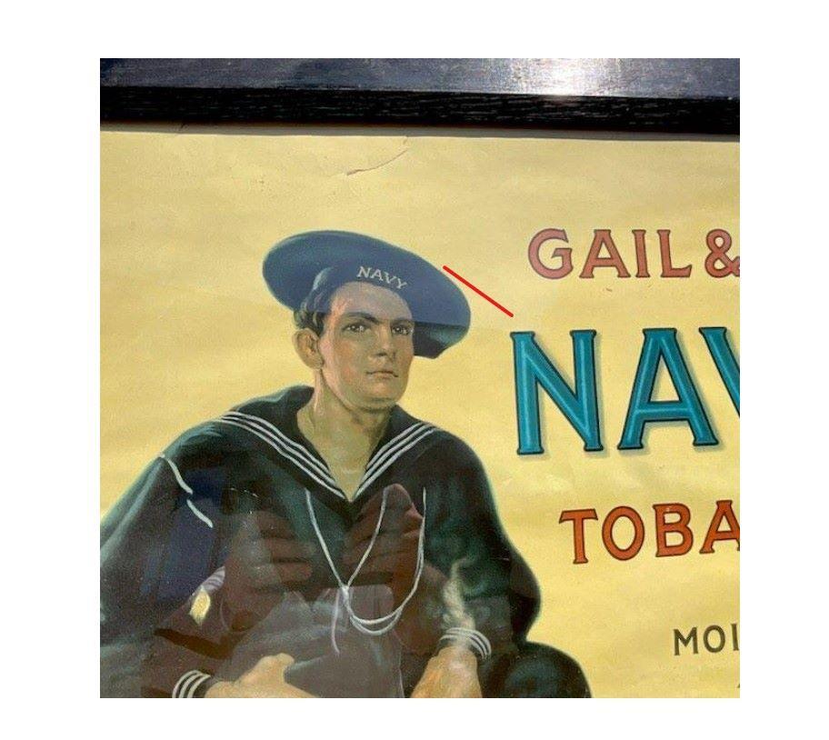 Early 20th Century Vintage Boho Navy Tobacco Advertisement Poster For Sale 1