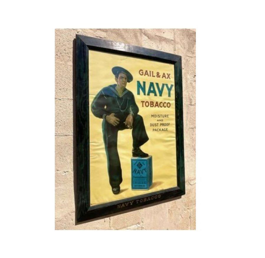 Early 20th Century Vintage Boho Navy Tobacco Advertisement Poster For Sale 2