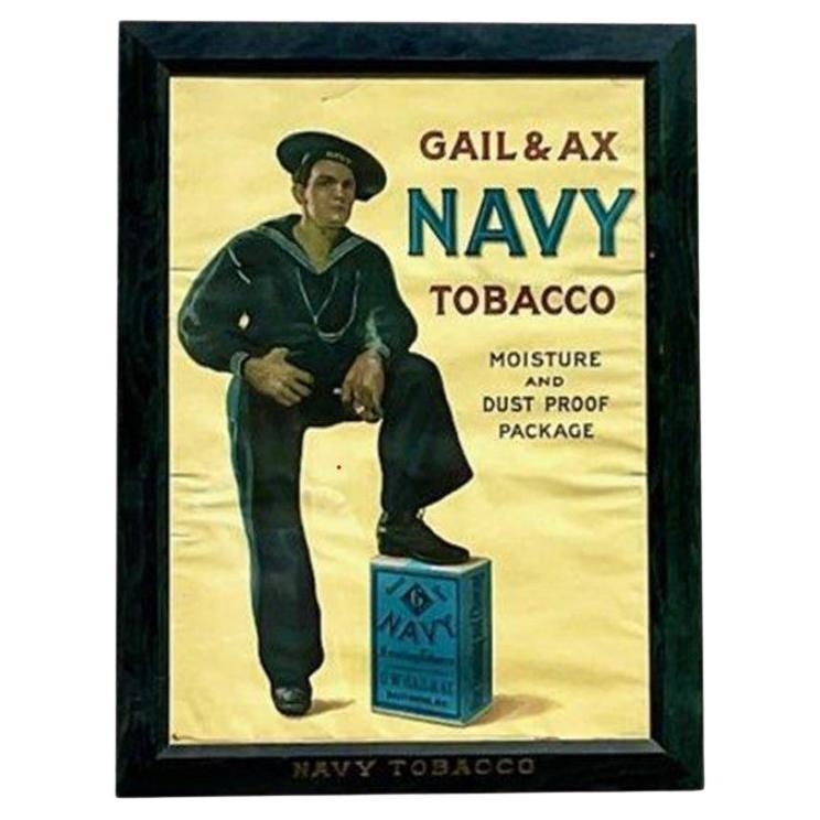Early 20th Century Vintage Boho Navy Tobacco Advertisement Poster For Sale