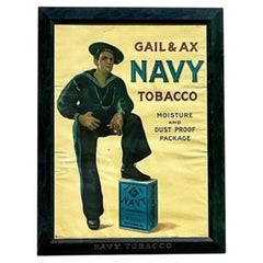Early 20th Century Antique Boho Navy Tobacco Advertisement Poster