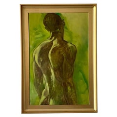 Early 20th Century Antique Boho Original Painting on Board of Male Nude