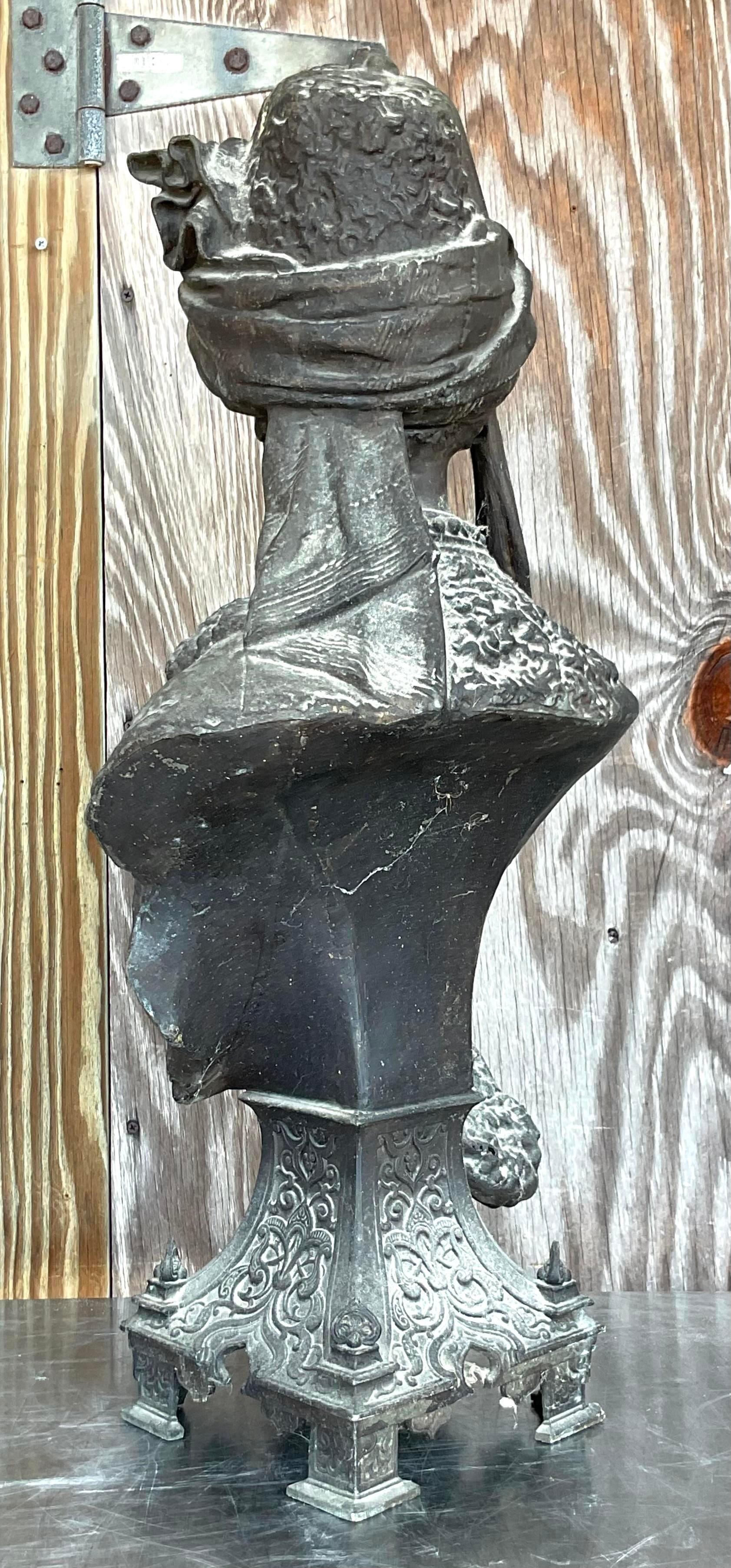 Early 20th Century Vintage Boho Patinated Metal Bust of a Moorish Man For Sale 1