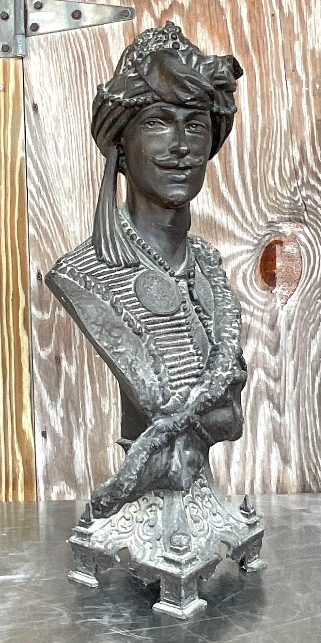 Early 20th Century Vintage Boho Patinated Metal Bust of a Moorish Man For Sale 2