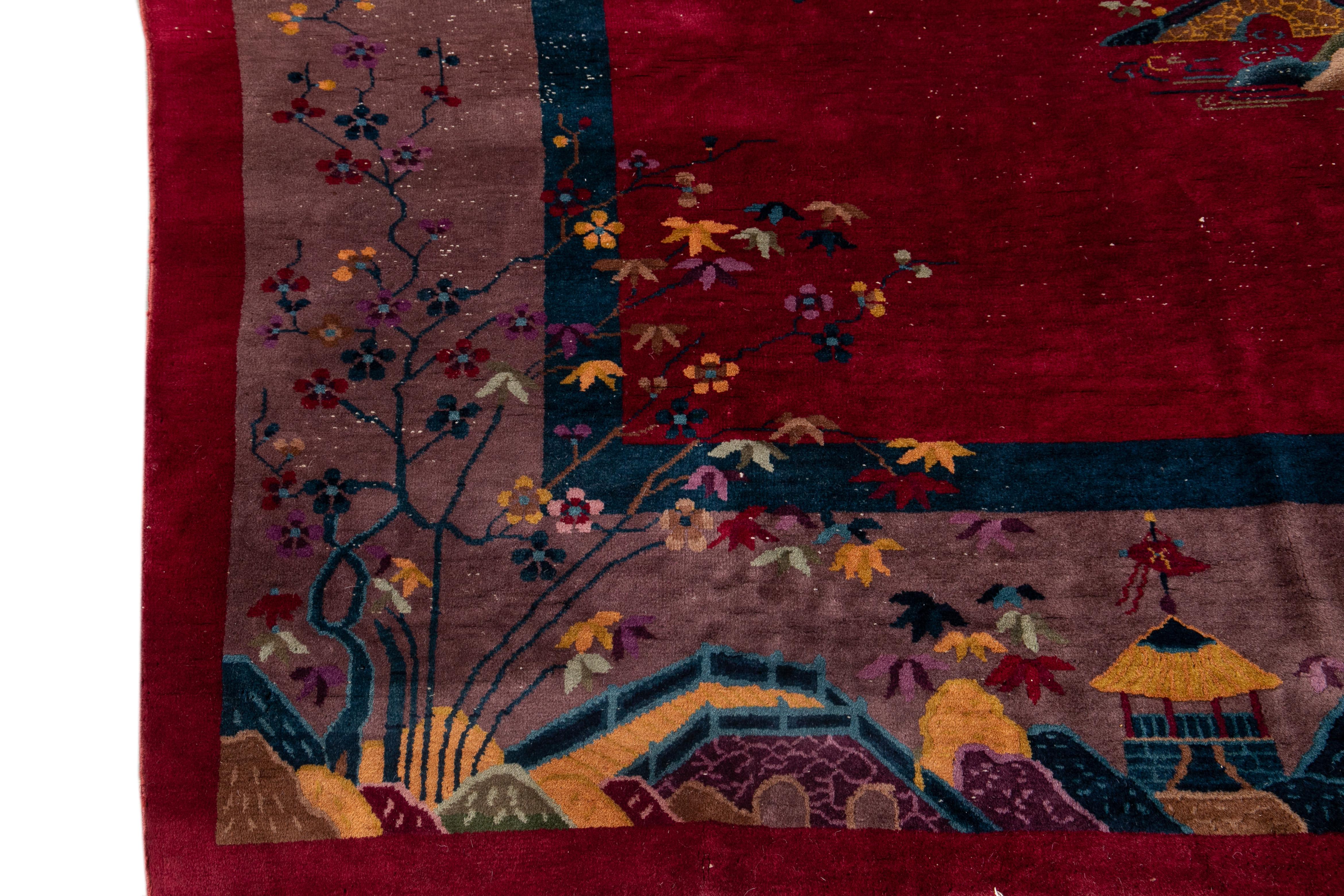 Tapis chinois Art Déco vintage en laine 9 pieds 11 pouces X 13 pieds 6 pouces. en vente 5