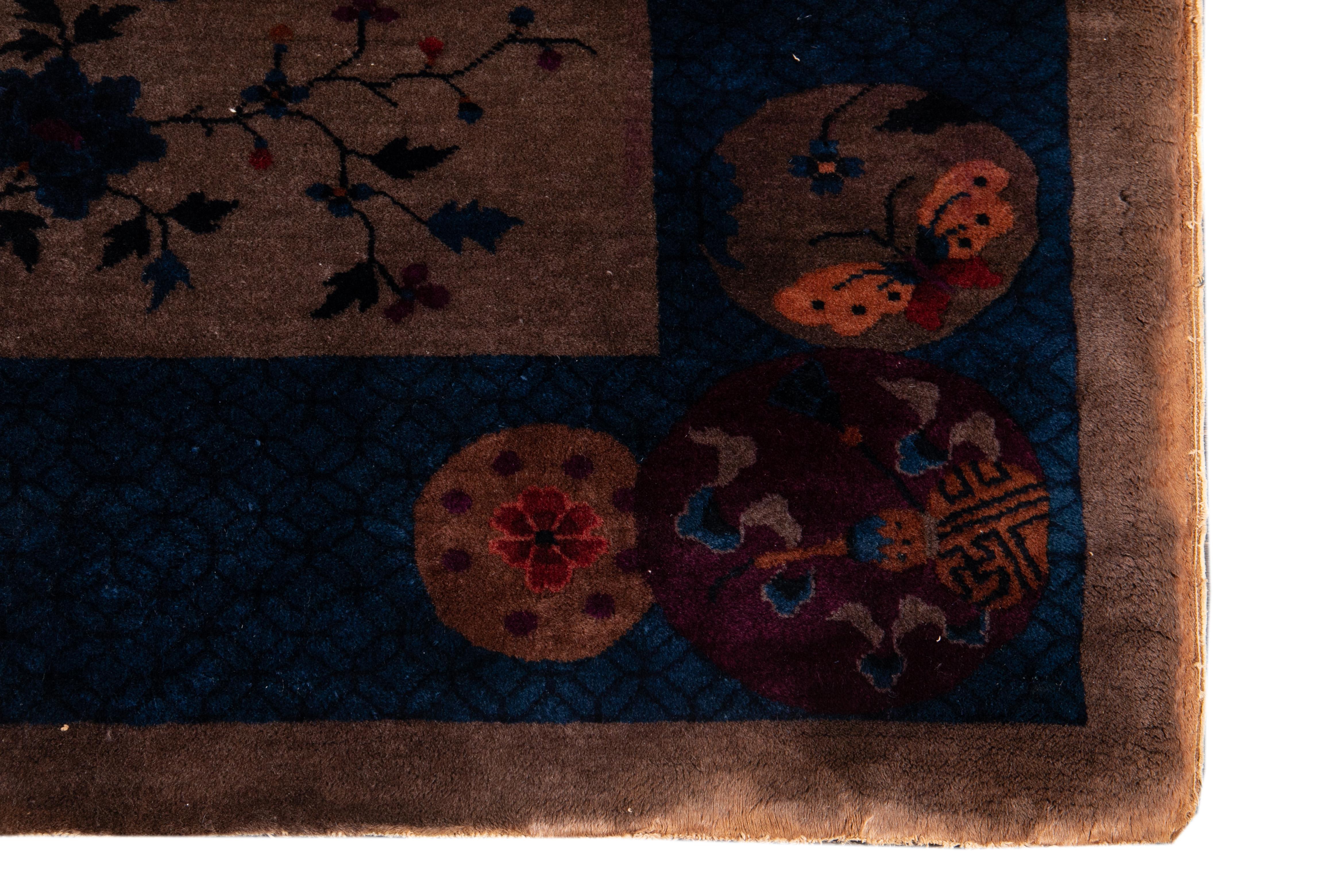 Vintage Chinese Art Deco Wool Rug 8 Ft X 9 Ft 7 In. For Sale 8