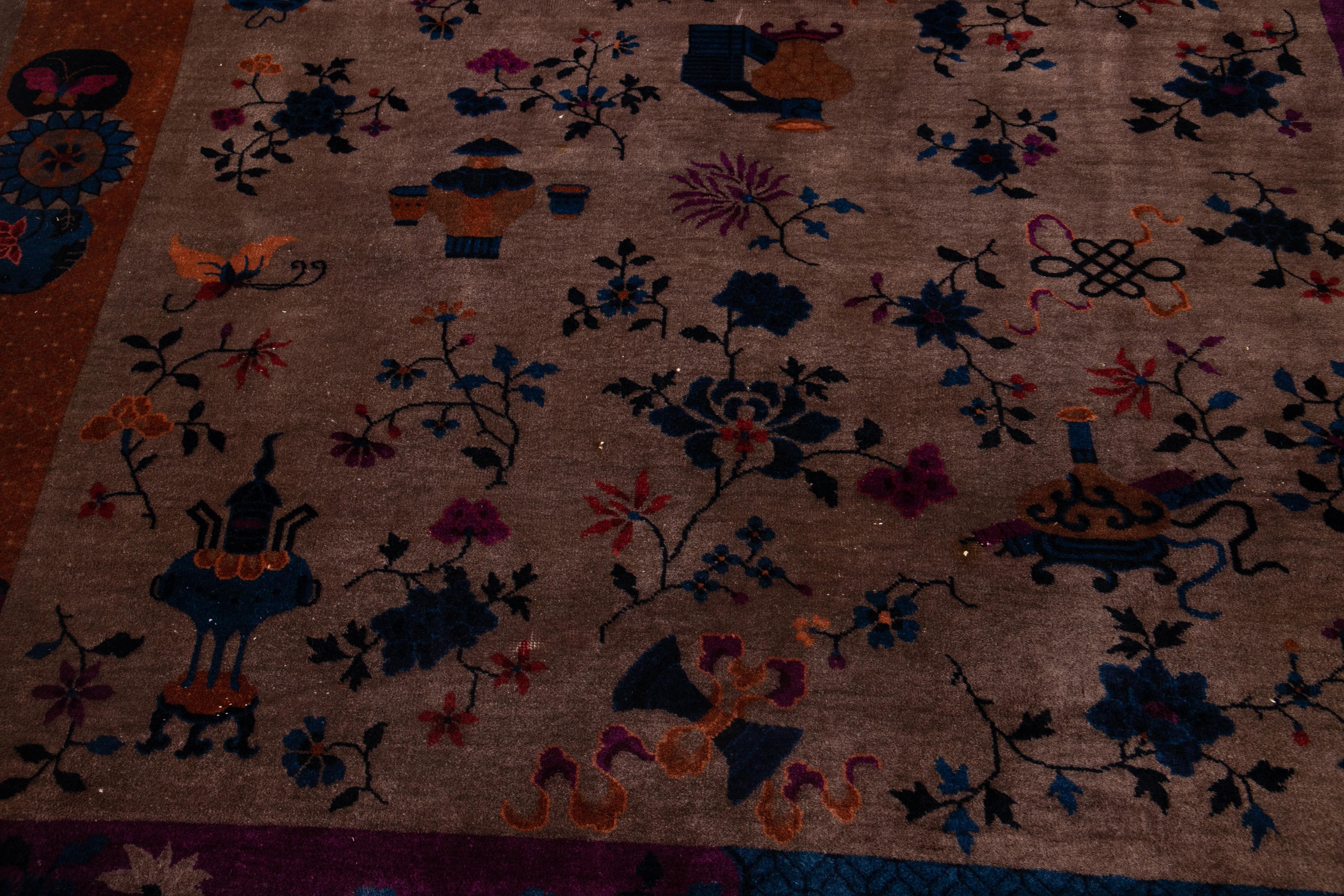Vintage Chinese Art Deco Wool Rug 8 Ft X 9 Ft 7 In. For Sale 10