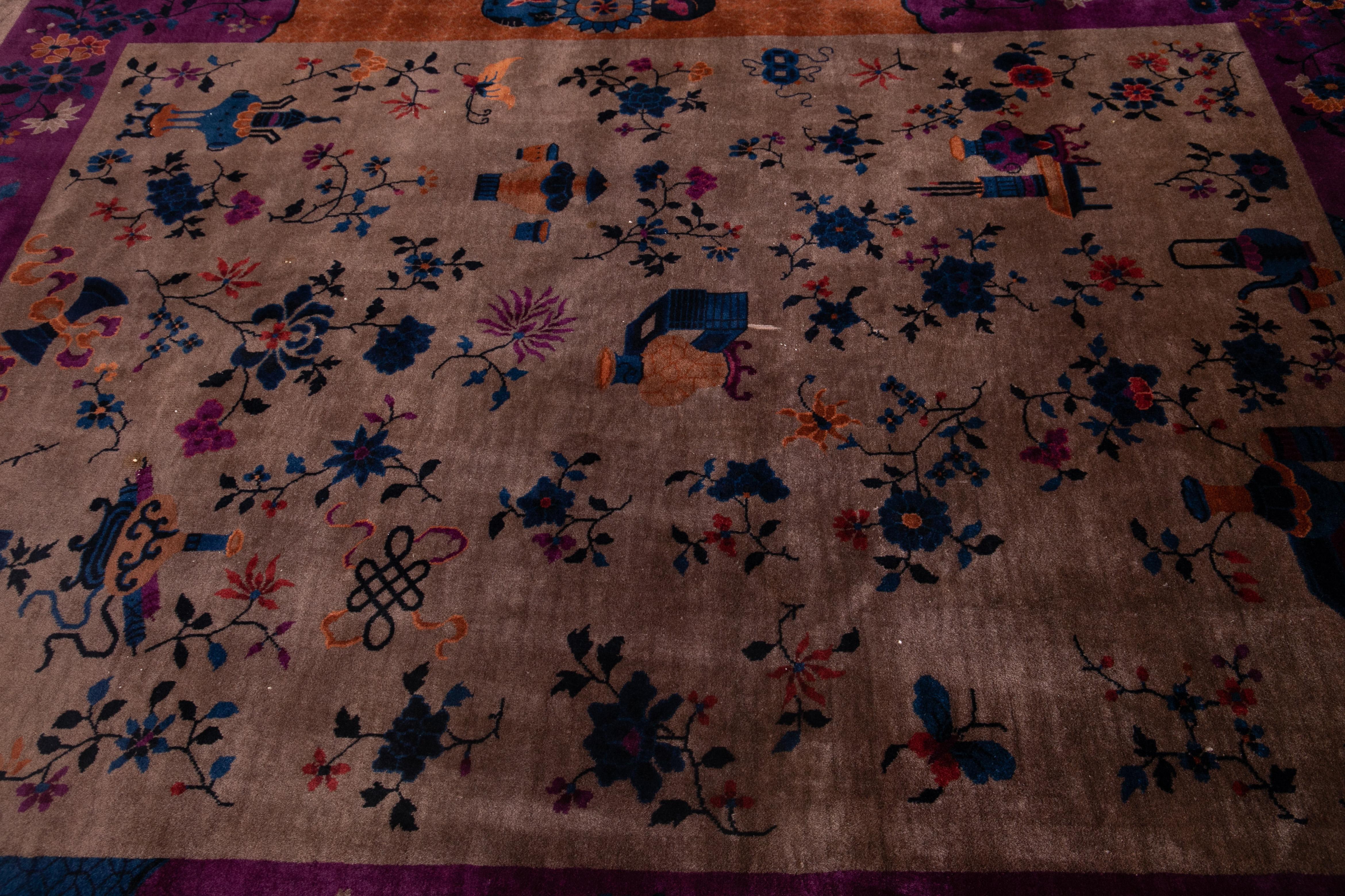 Vintage Chinese Art Deco Wool Rug 8 Ft X 9 Ft 7 In. For Sale 3