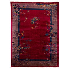 Tapis chinois Art Déco vintage en laine 9 pieds 11 pouces X 13 pieds 6 pouces.