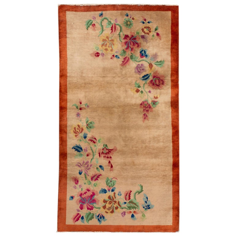 Early 20th Century Vintage Chinese Art Deco Wool Rug For Sale at 1stDibs