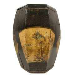 Early 20th Century Vintage Chinese Hand Paint Sewing Basket with Lid