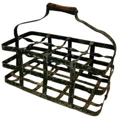 Early 20th Century Antique French Eight Bottle Wine Carrier Basket from France