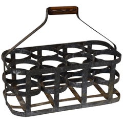 Early 20th Century Vintage French Eight Bottle Wine Carrier Basket from France