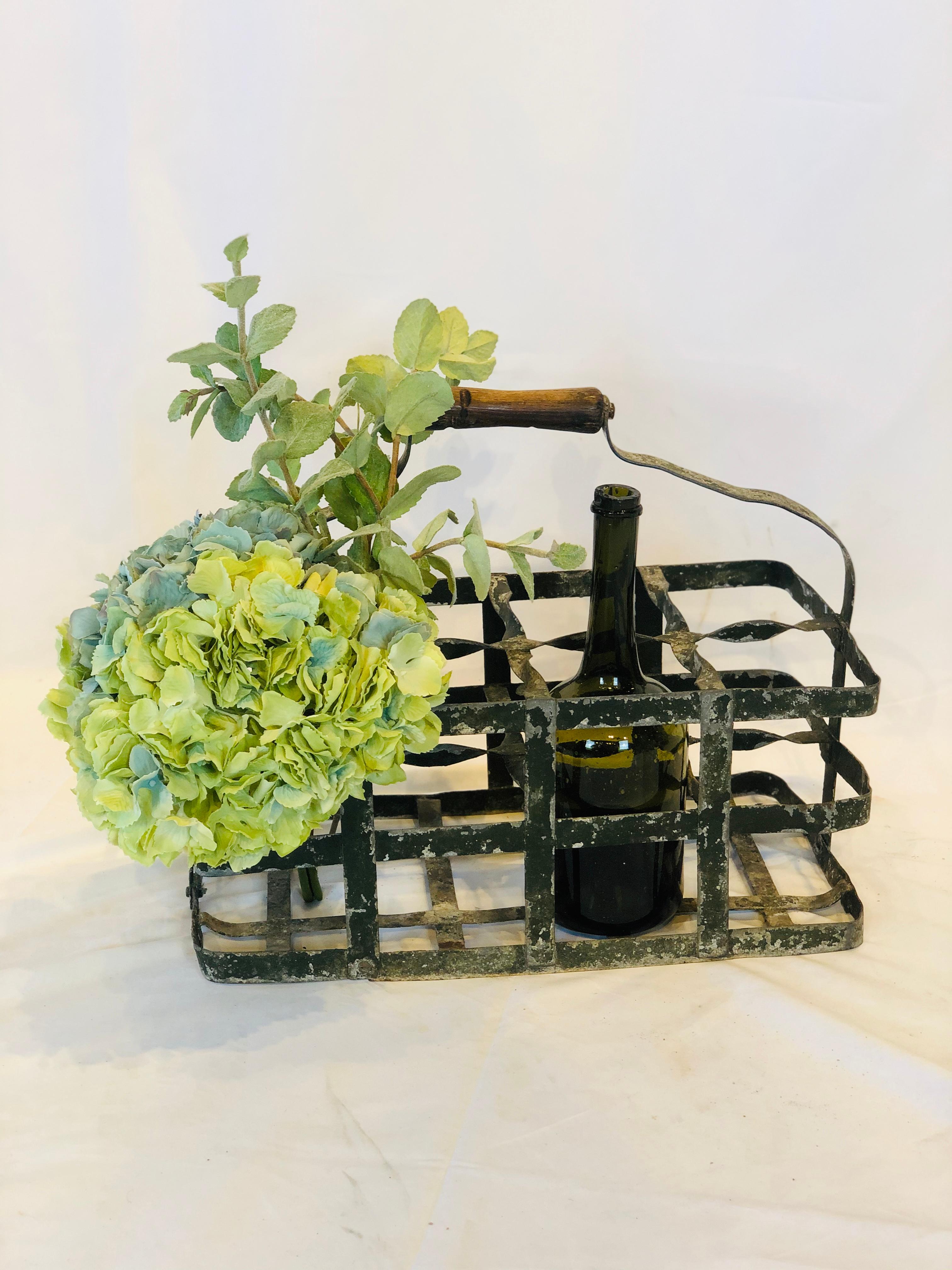 Early 20th Century Vintage French Six Bottle Wine Carrier Basket from France 4